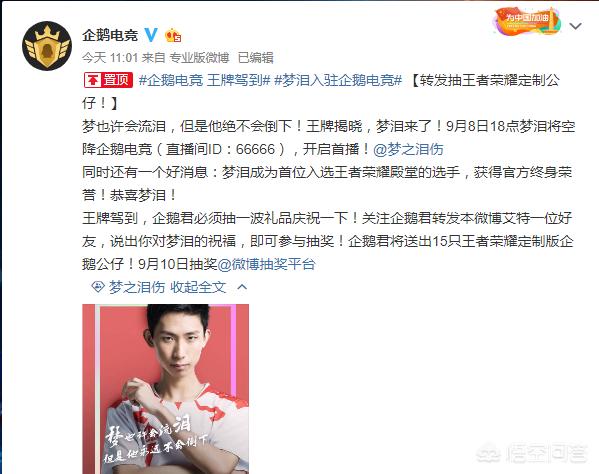 梦泪入驻企鹅电竞成为第一个入选王者荣耀殿堂的选手这是要做专职主播吗？(图3)